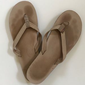 Rainbow Leather Flip Flop Sandals Light Tan